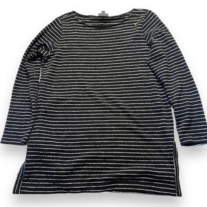J. Jill Striped 3/4 Sleeve Top Size Medium Petite Black White Monochrome